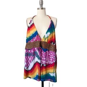 Torrid Women's Top Size 4 Halter Open Back Multicolor Faux Leather Front